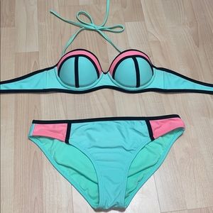 Green and pink bathing suit